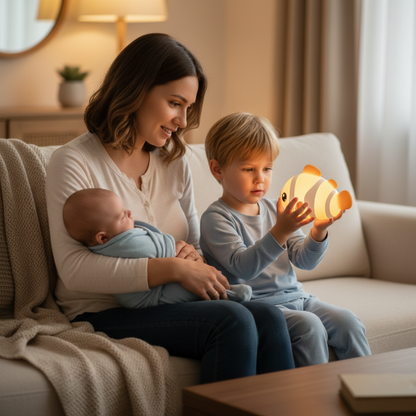 veilleuse enfant rechargeable poisson maman grand frère bébé canapé