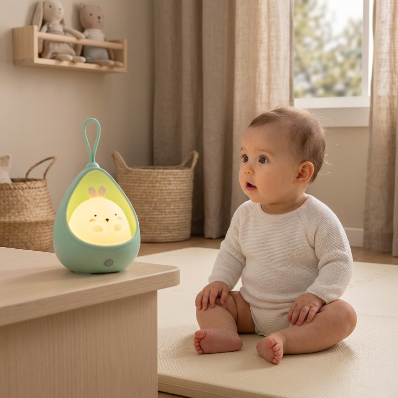 veilleuse bébé usb Bébé assis regardant la veilleuse vert menthe