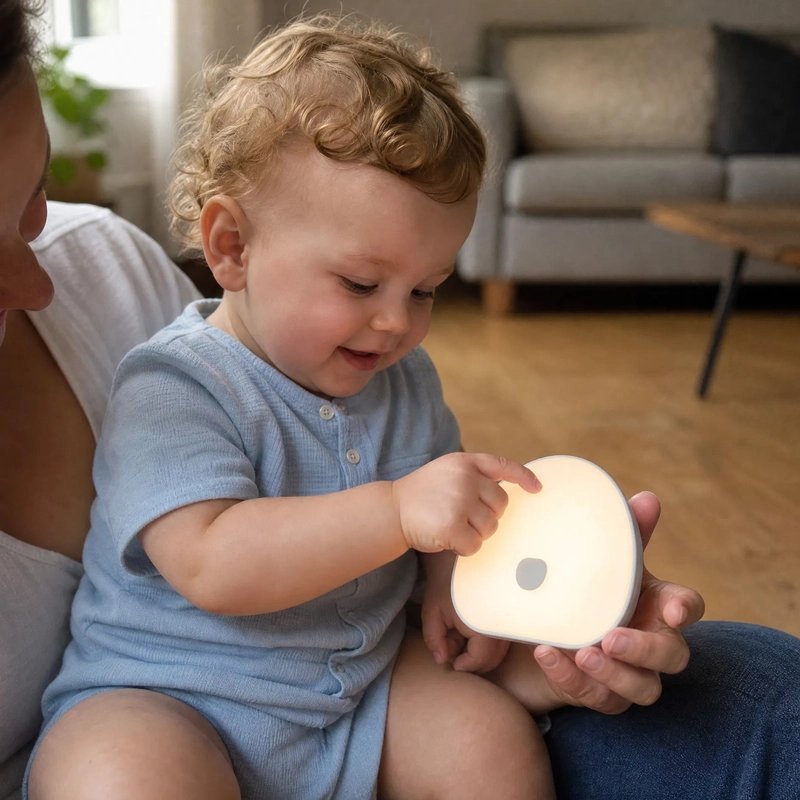 veilleuse bruit blanc bébé le petit bebe s'amuse avec sa lumiere