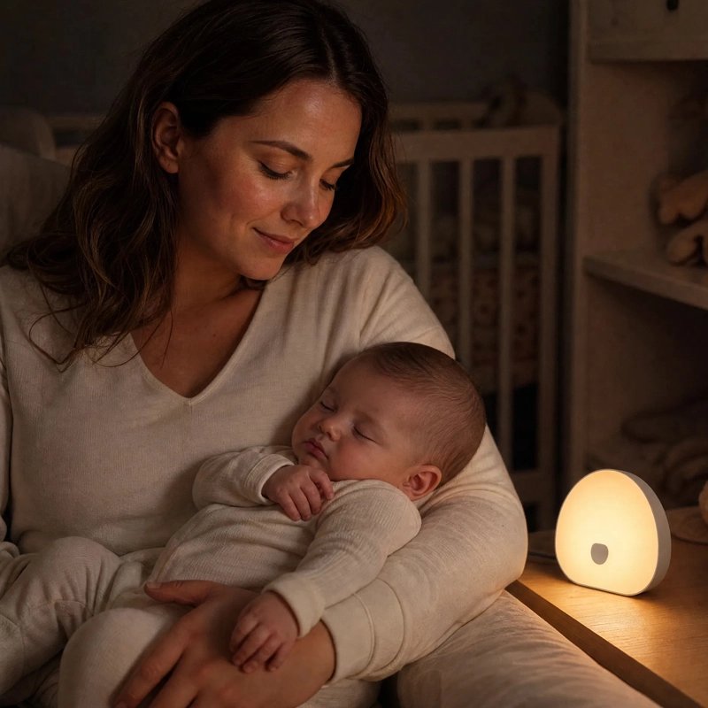 veilleuse bruit blanc bébé maman qui contemple bebe dormir 