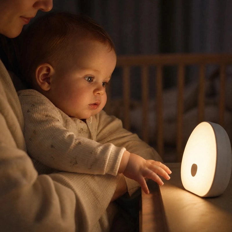 veilleuse bruit blanc bébé qui veut toucher la veilleuse