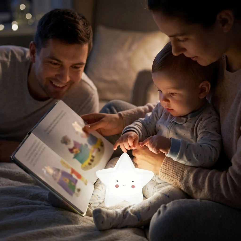 veilleuse pour bébé blanche avec mere et pere