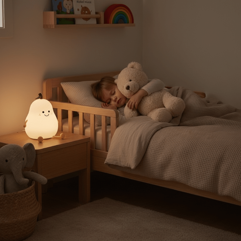 veilleuse rechargeable usb  Veilleuse poire - bébé dort avec son ourson