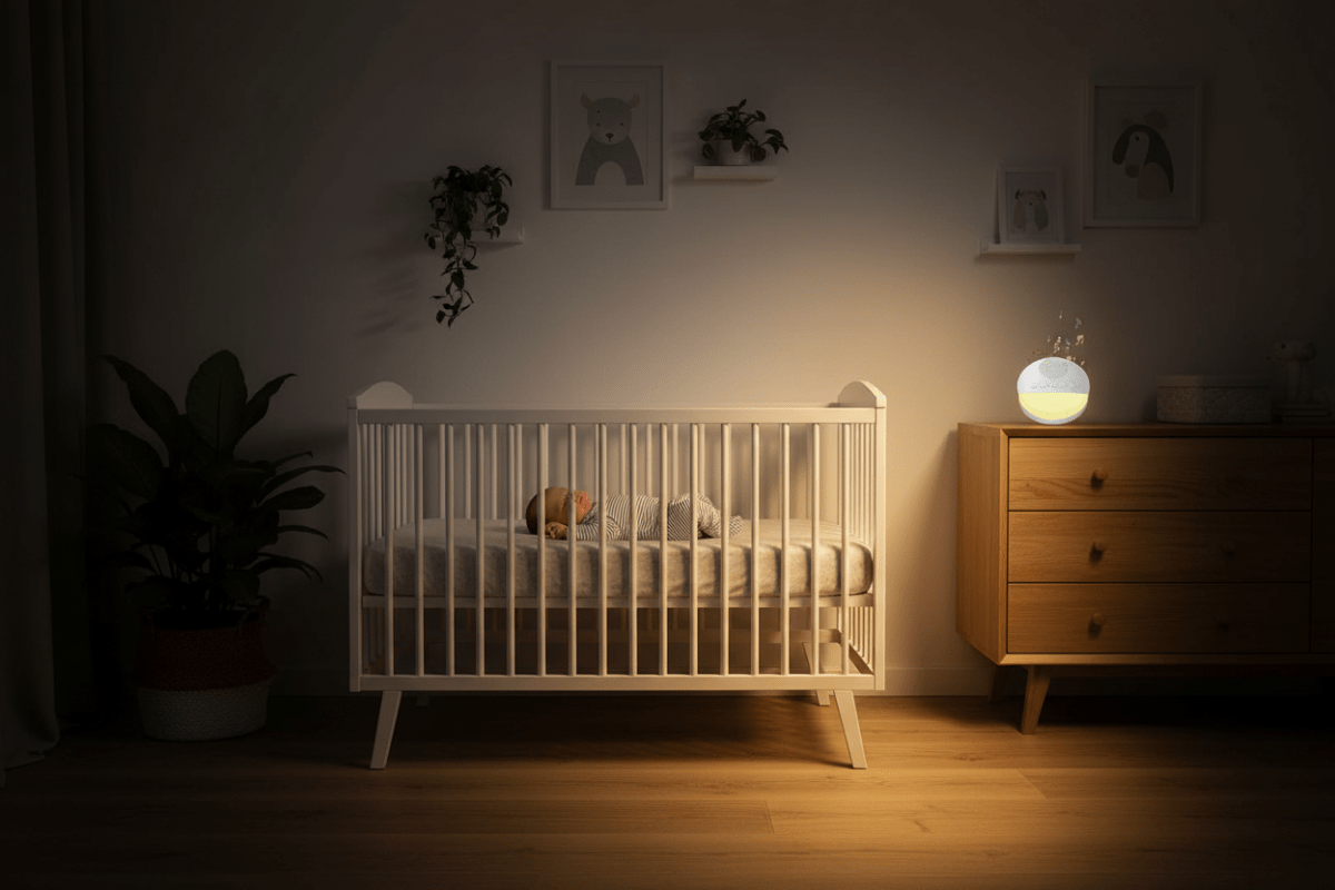 Vue complète chambre nuit machine bruit blanc