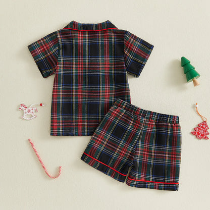 pyjama noel pour bebe version de dos 
shorts duo carreaux chemise vertes et rouge