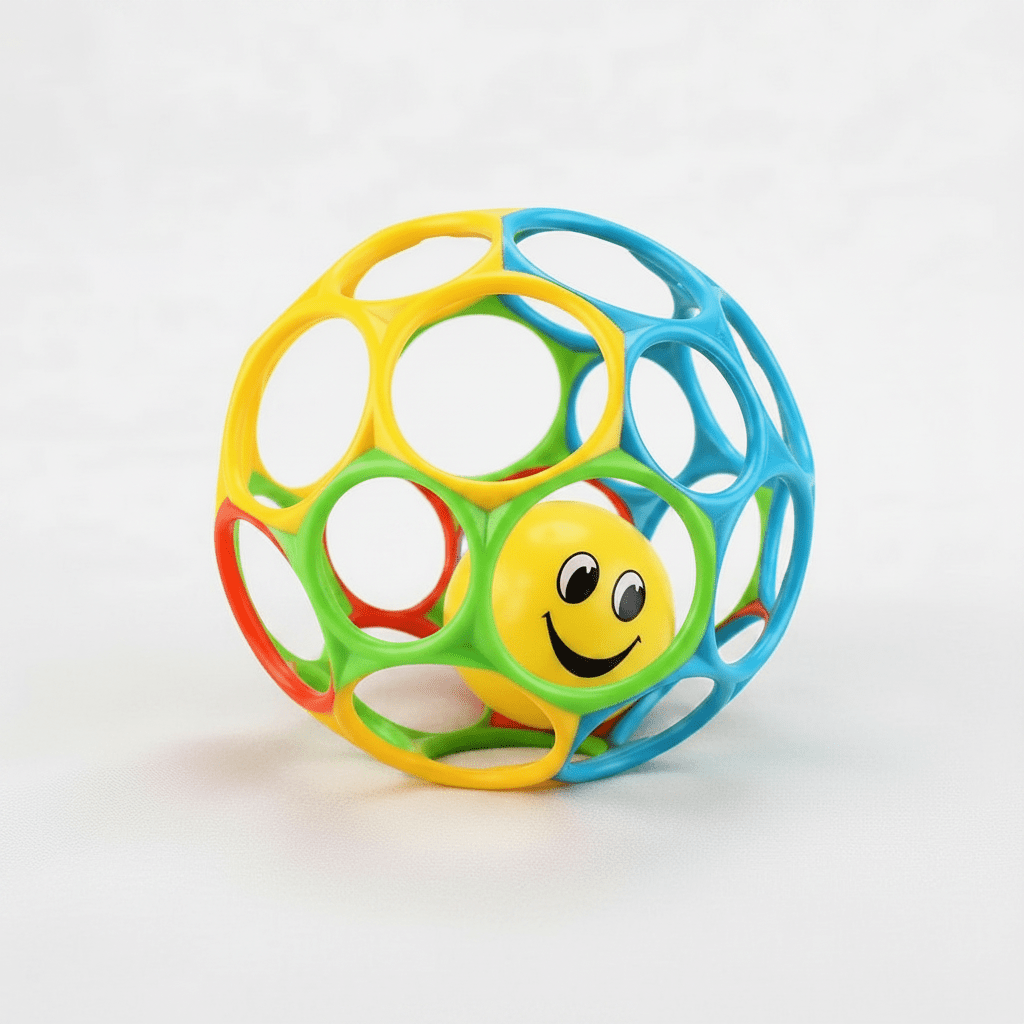 balle sensorielle bebe Zoom balle smiley souriant côté fond blanc