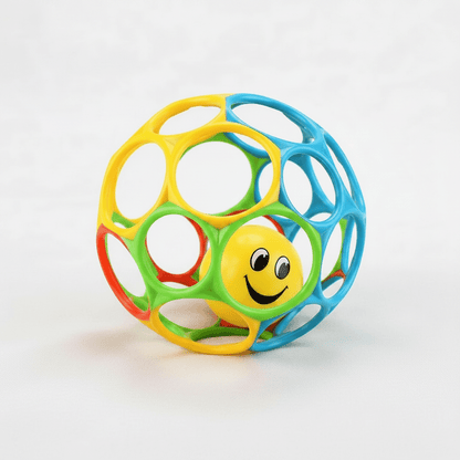 balle sensorielle bebe Zoom balle smiley souriant côté fond blanc