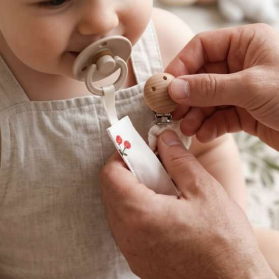 sucette clip Zoom clip cerises sur body bébé